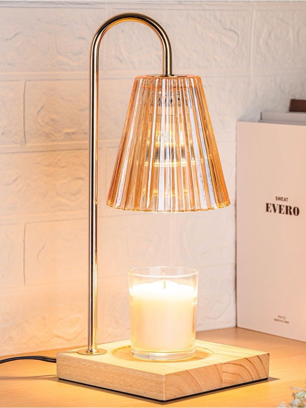 Candle Warmer Lamp with Timer, Vintage Amber Nightstand Decor Gift